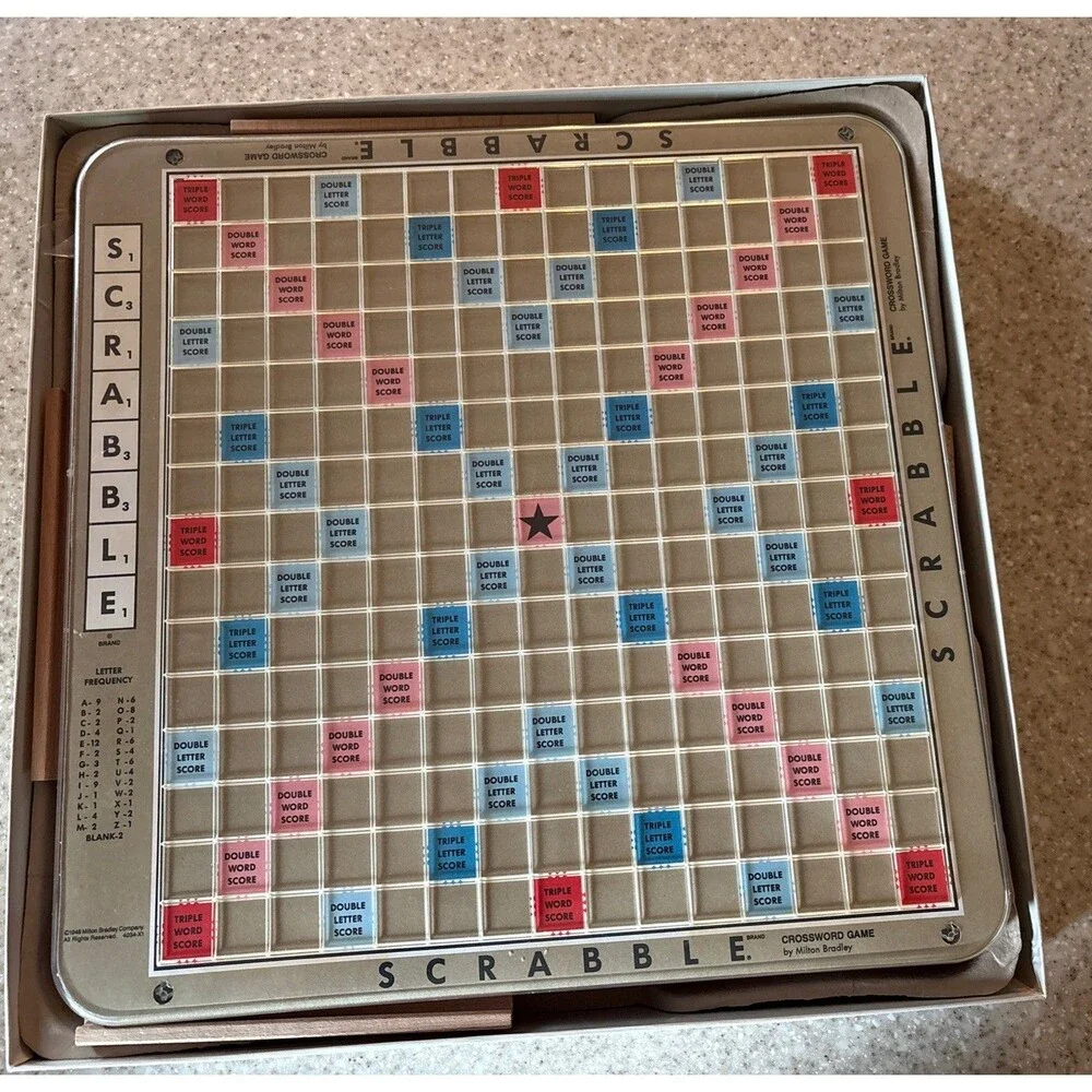 Vintage Scrabble Deluxe Edition Board Game Milton Bradley 1989 Rotating board